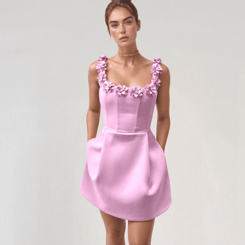 Maravelle Pearl Blossom Mini Dress