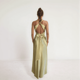 Avelora Twist-Front Satin Maxi Dress