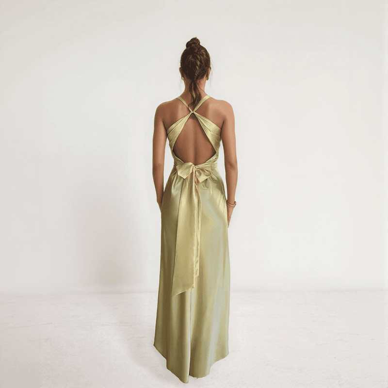 Avelora Twist-Front Satin Maxi Dress