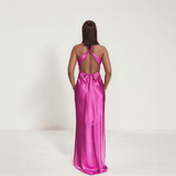 Avelora Twist-Front Satin Maxi Dress