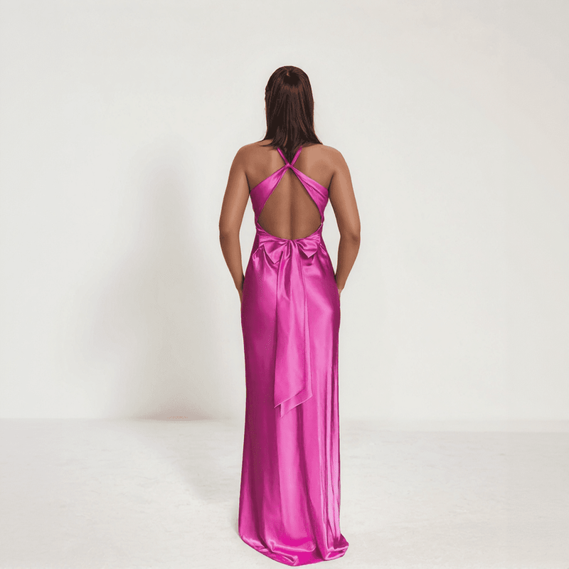 Avelora Twist-Front Satin Maxi Dress