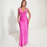 Avelora Twist-Front Satin Maxi Dress