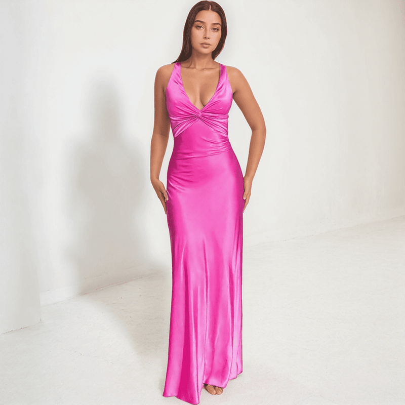 Avelora Twist-Front Satin Maxi Dress