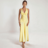 Avelora Twist-Front Satin Maxi Dress