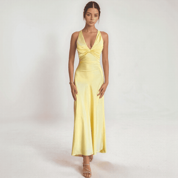 Avelora Twist-Front Satin Maxi Dress