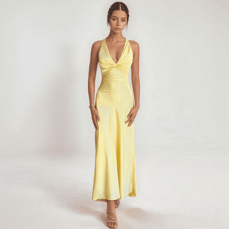 Avelora Twist-Front Satin Maxi Dress