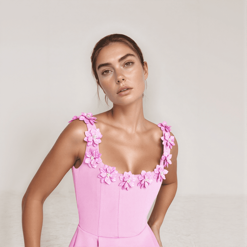 Maravelle Pearl Blossom Mini Dress